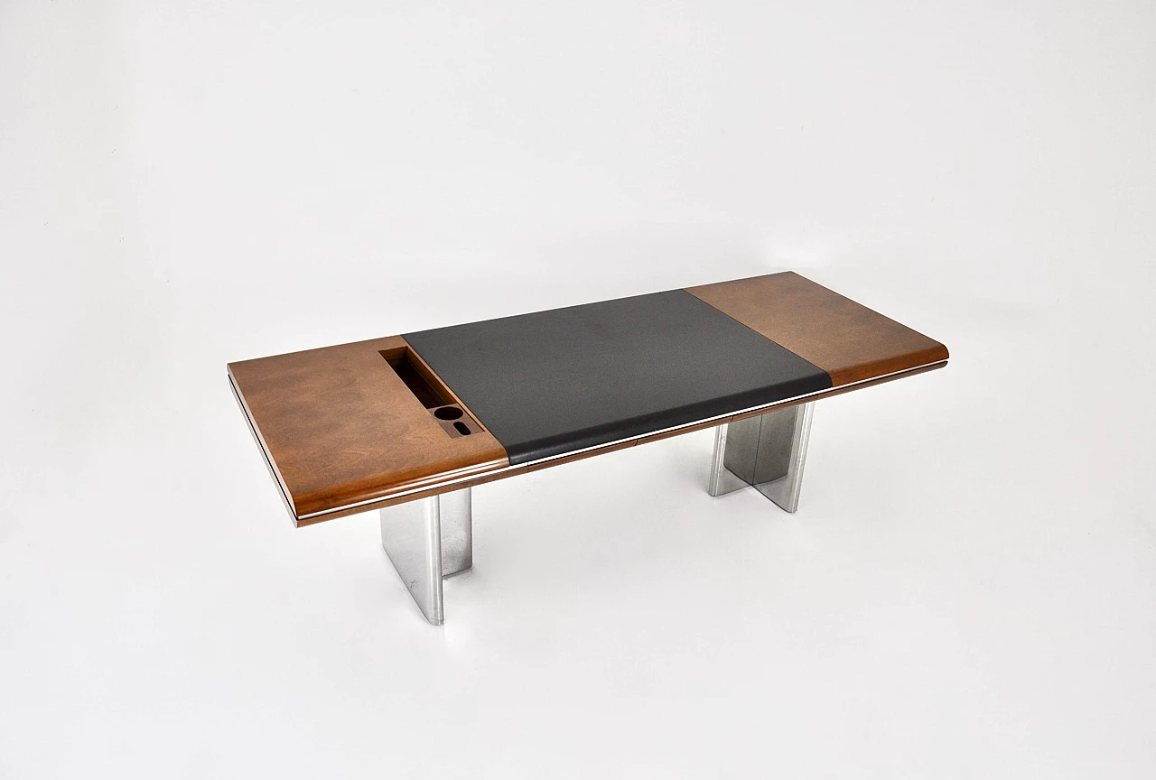 Desk with chromed metal legs and wooden and leather top by Hans Von Klier for Skipper, 1970s 2