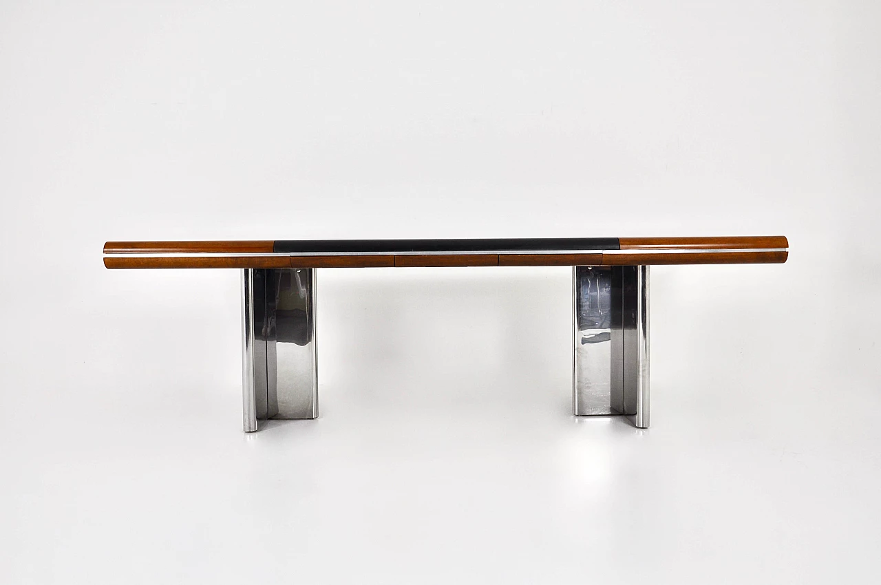 Desk with chromed metal legs and wooden and leather top by Hans Von Klier for Skipper, 1970s 3