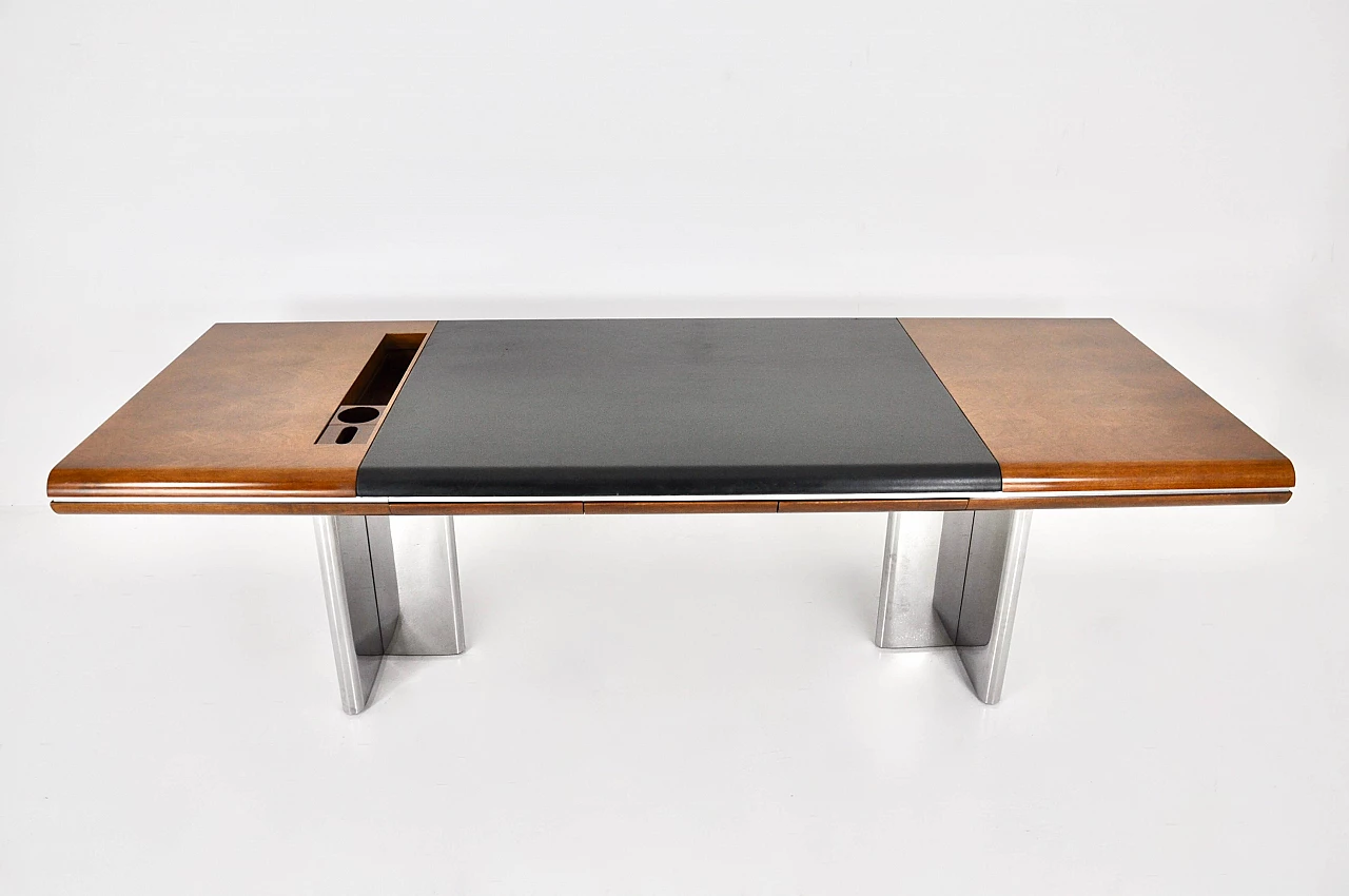 Desk with chromed metal legs and wooden and leather top by Hans Von Klier for Skipper, 1970s 4