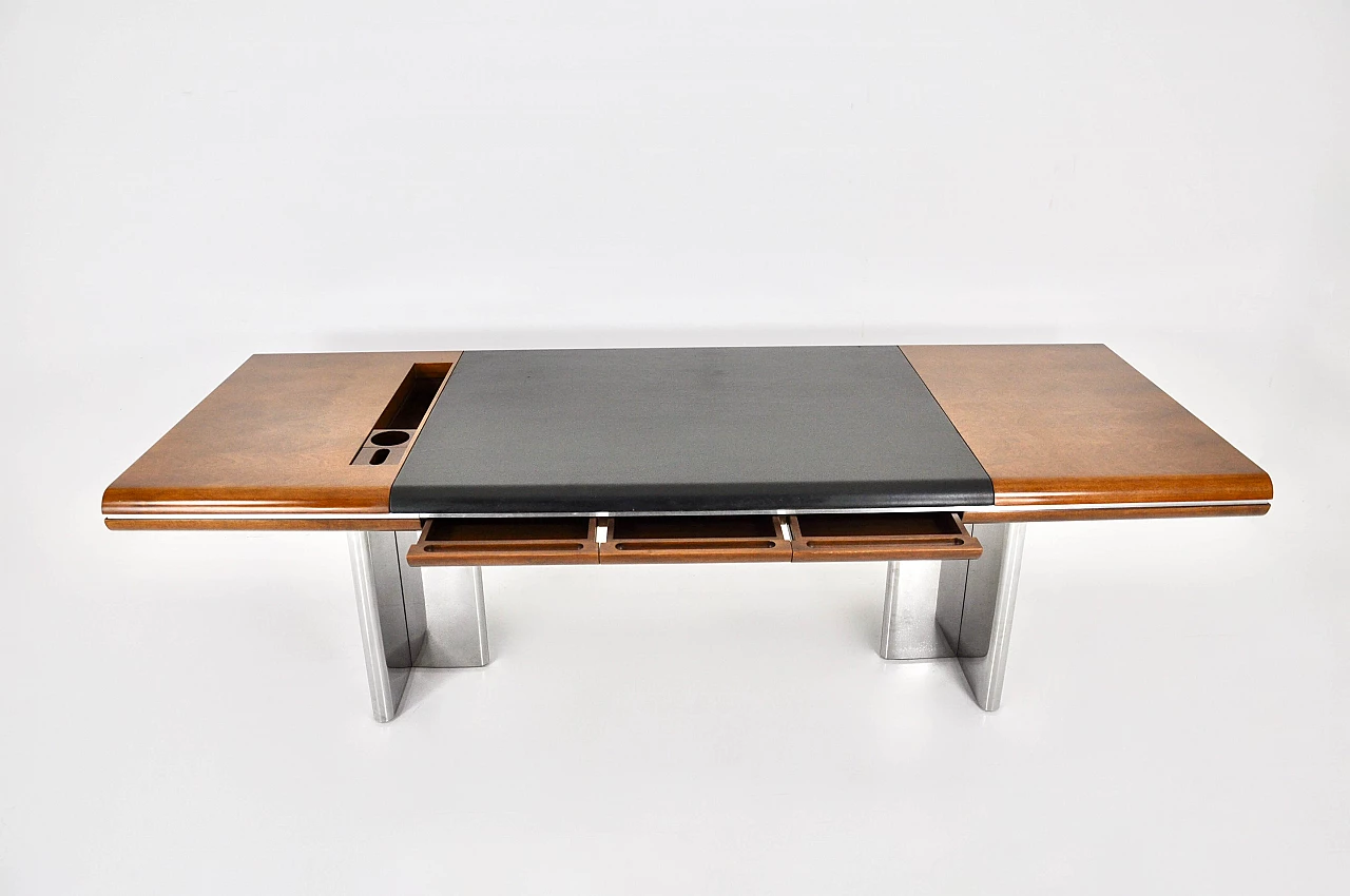 Desk with chromed metal legs and wooden and leather top by Hans Von Klier for Skipper, 1970s 5