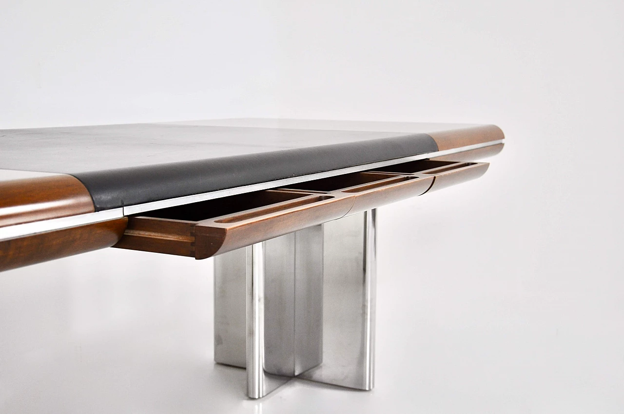 Desk with chromed metal legs and wooden and leather top by Hans Von Klier for Skipper, 1970s 6