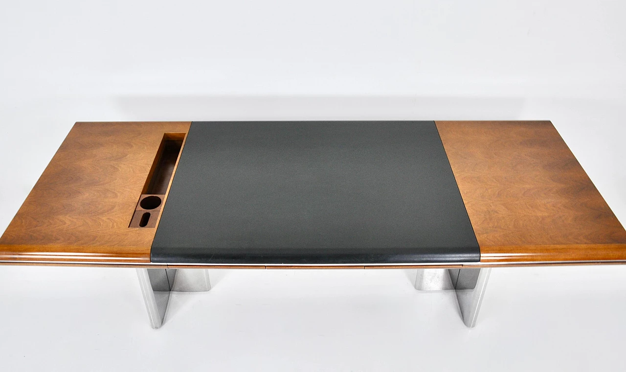 Desk with chromed metal legs and wooden and leather top by Hans Von Klier for Skipper, 1970s 7