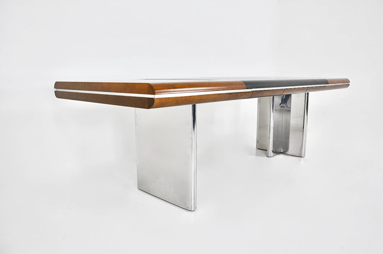 Desk with chromed metal legs and wooden and leather top by Hans Von Klier for Skipper, 1970s 8