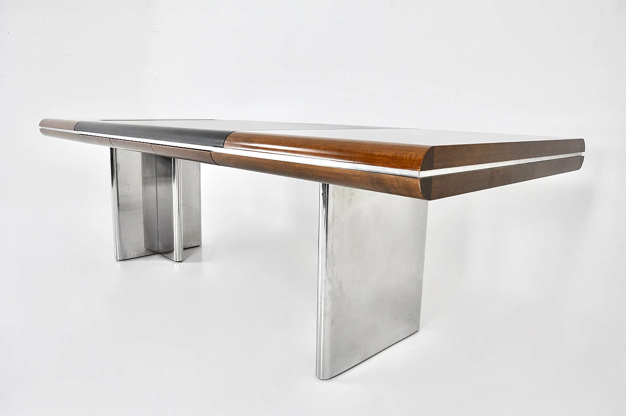 Desk with chromed metal legs and wooden and leather top by Hans Von Klier for Skipper, 1970s 9