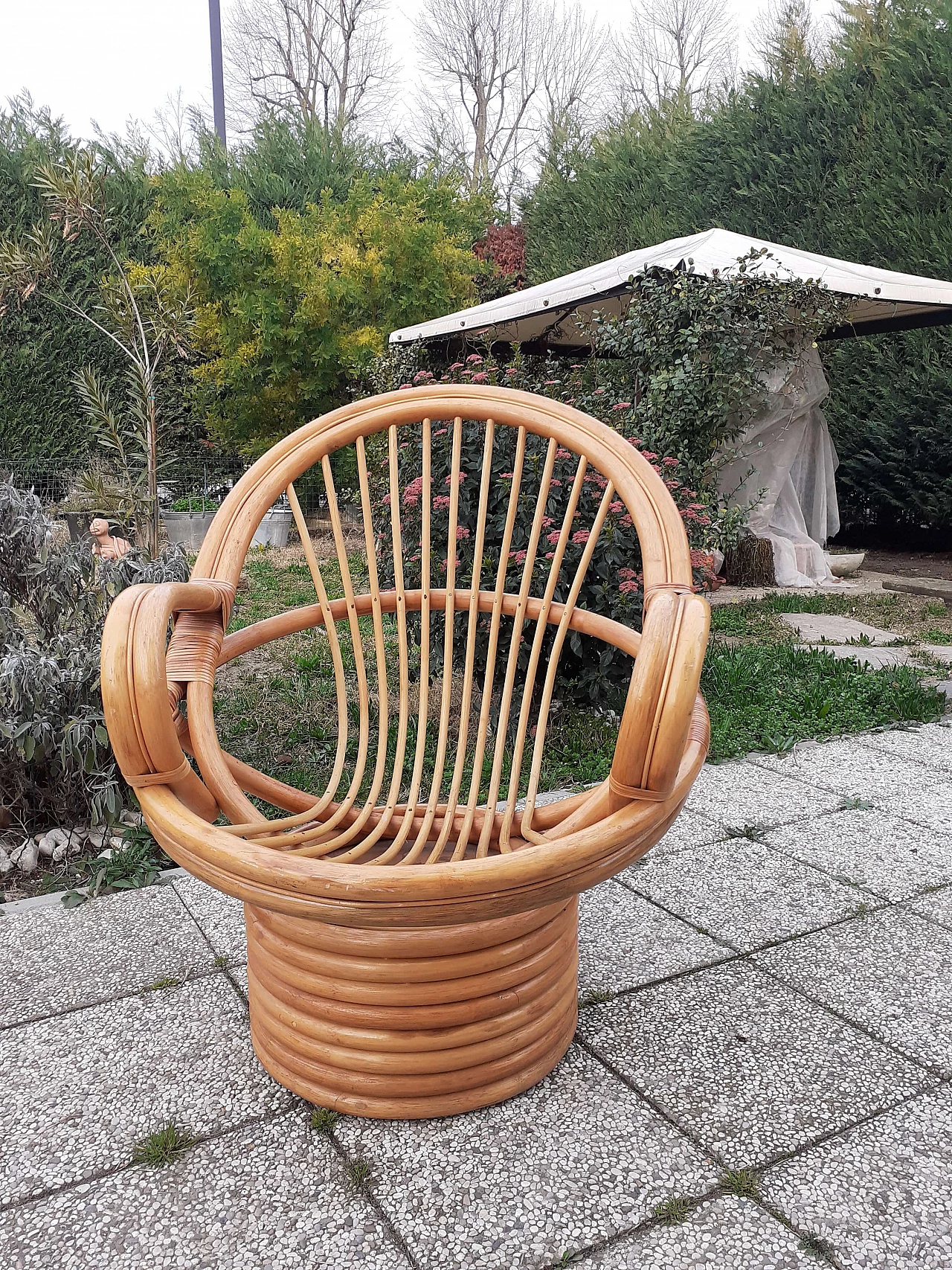 Bamboo swivel armchair, 1970s 7