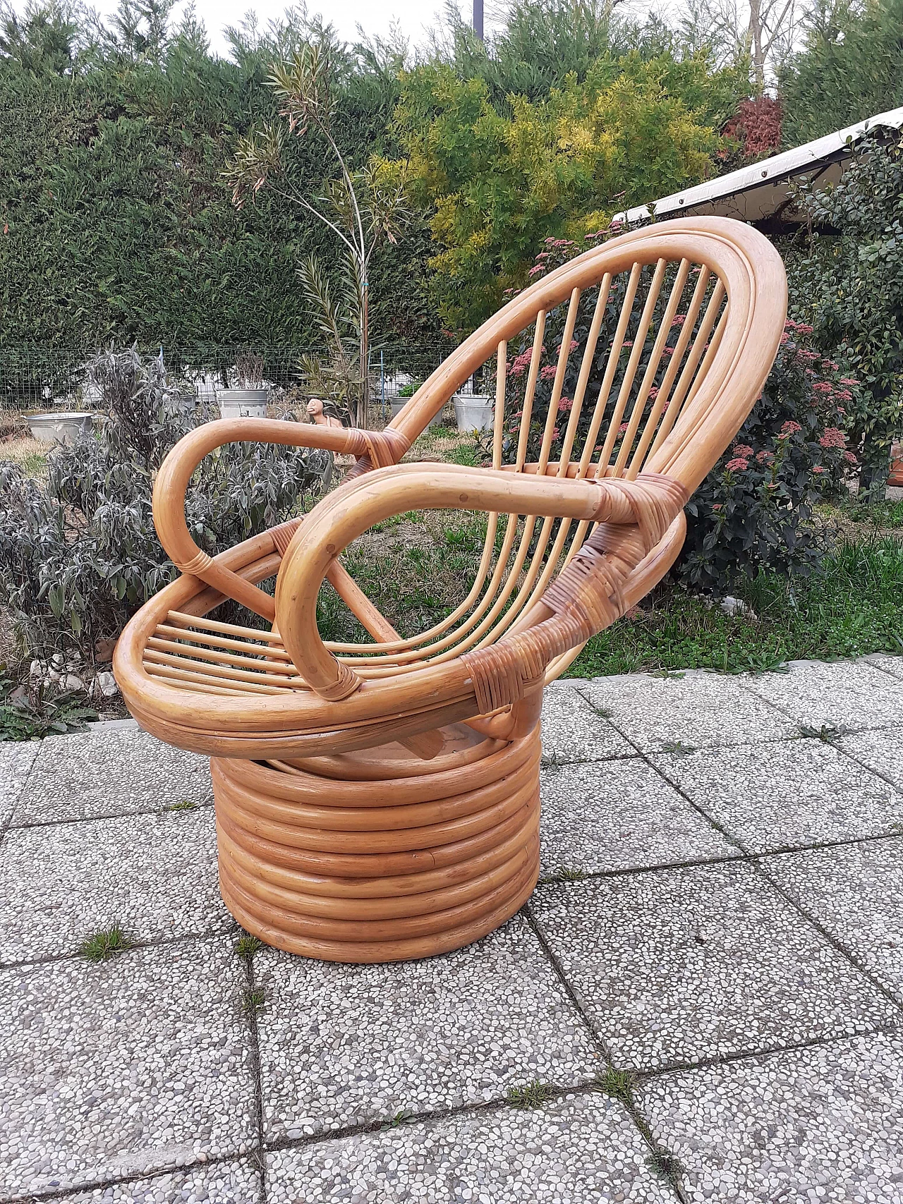 Bamboo swivel armchair, 1970s 8