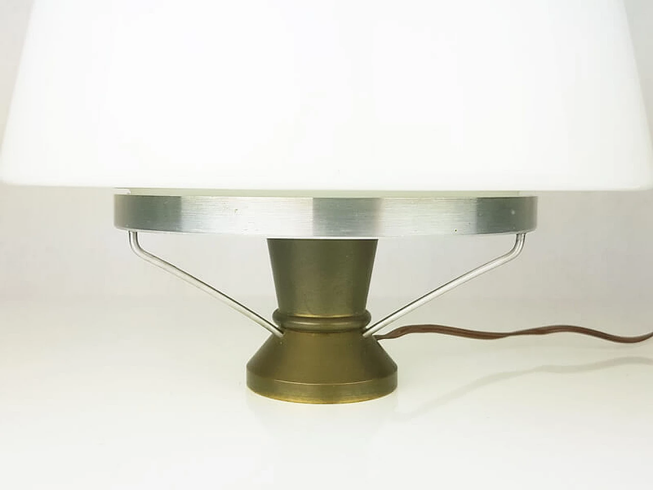 Brass and aluminium table lamp with opaline glass shade, 1950s 7