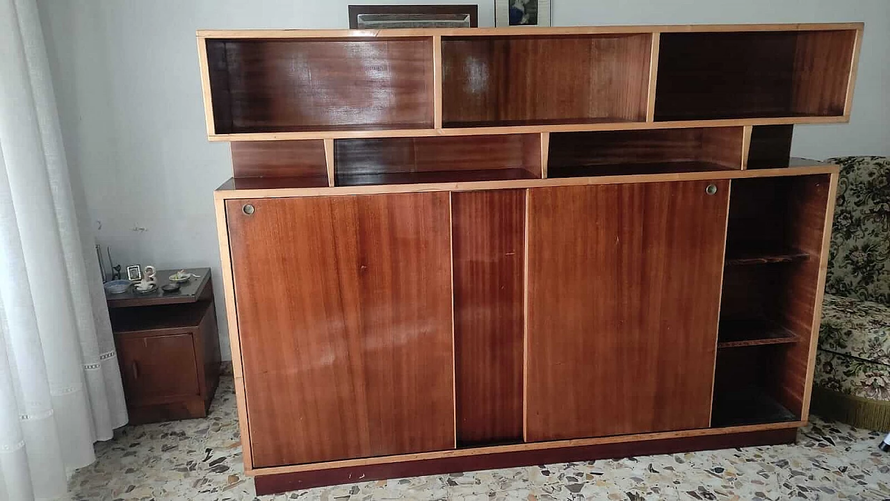 Wood bookcase with open compartments and sliding doors, 1970s 11