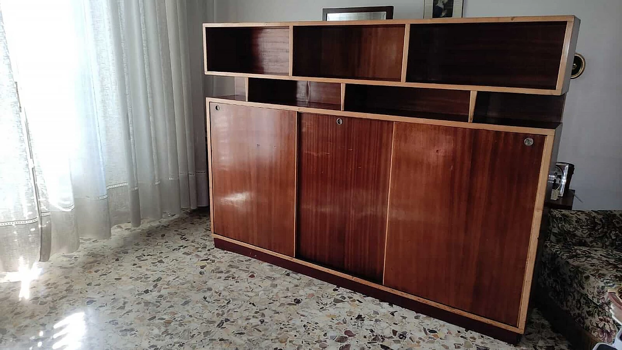 Wood bookcase with open compartments and sliding doors, 1970s 12