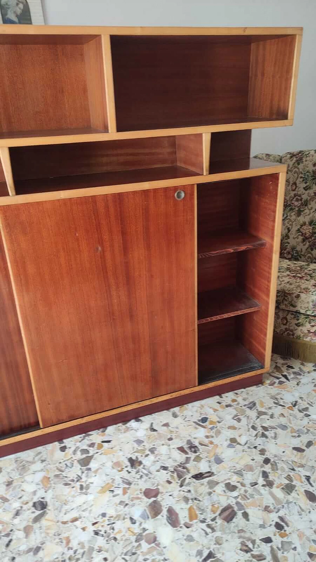 Wood bookcase with open compartments and sliding doors, 1970s 13