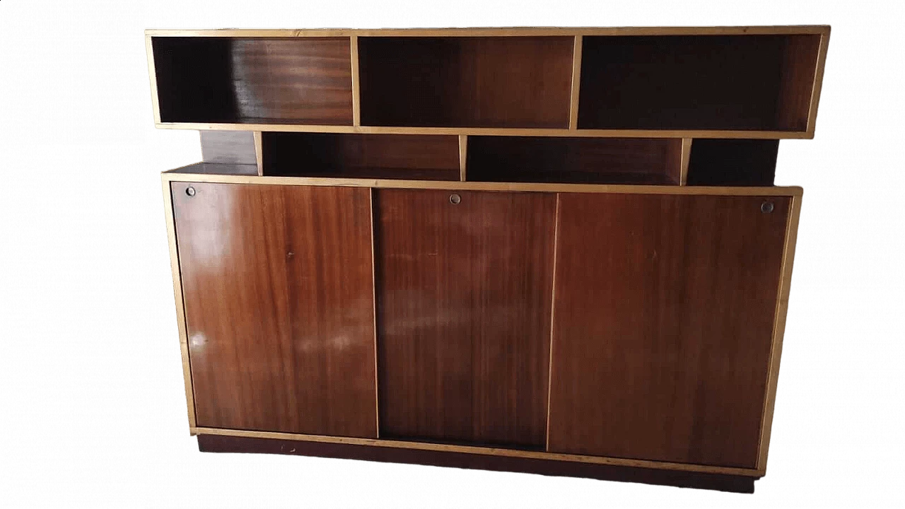 Wood bookcase with open compartments and sliding doors, 1970s 15