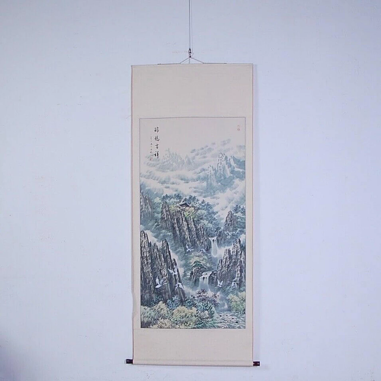 Japanese Kakejiku, painting on paper depicting a mountain panorama, mid-19th century 1