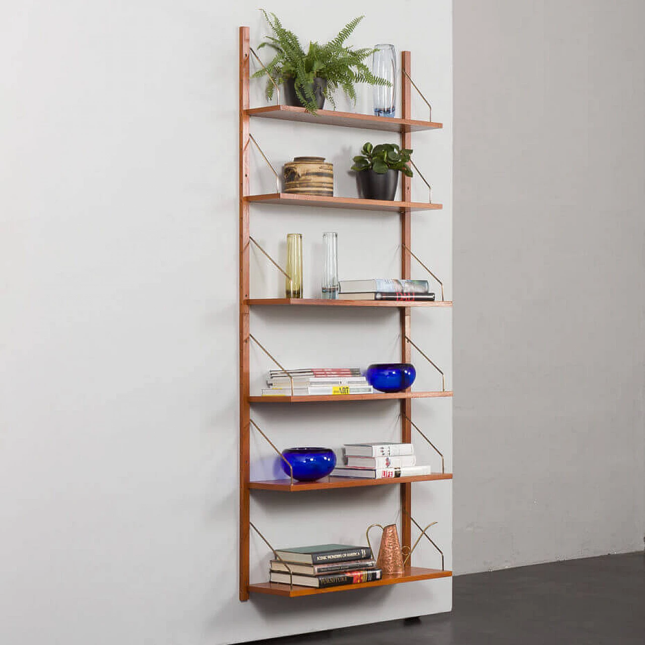 Six-shelf teak bookcase in the style of P. Cadovius and P. Sorensen, 1950s 2