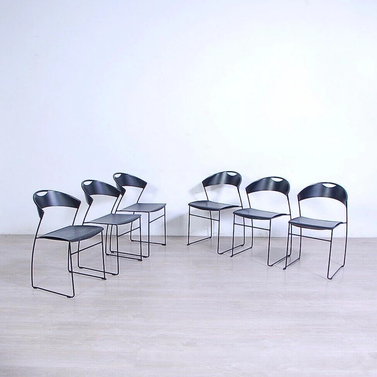 6 Black Juliette 601 chairs by Hannes Wettstein for Baleri, 1980s 1