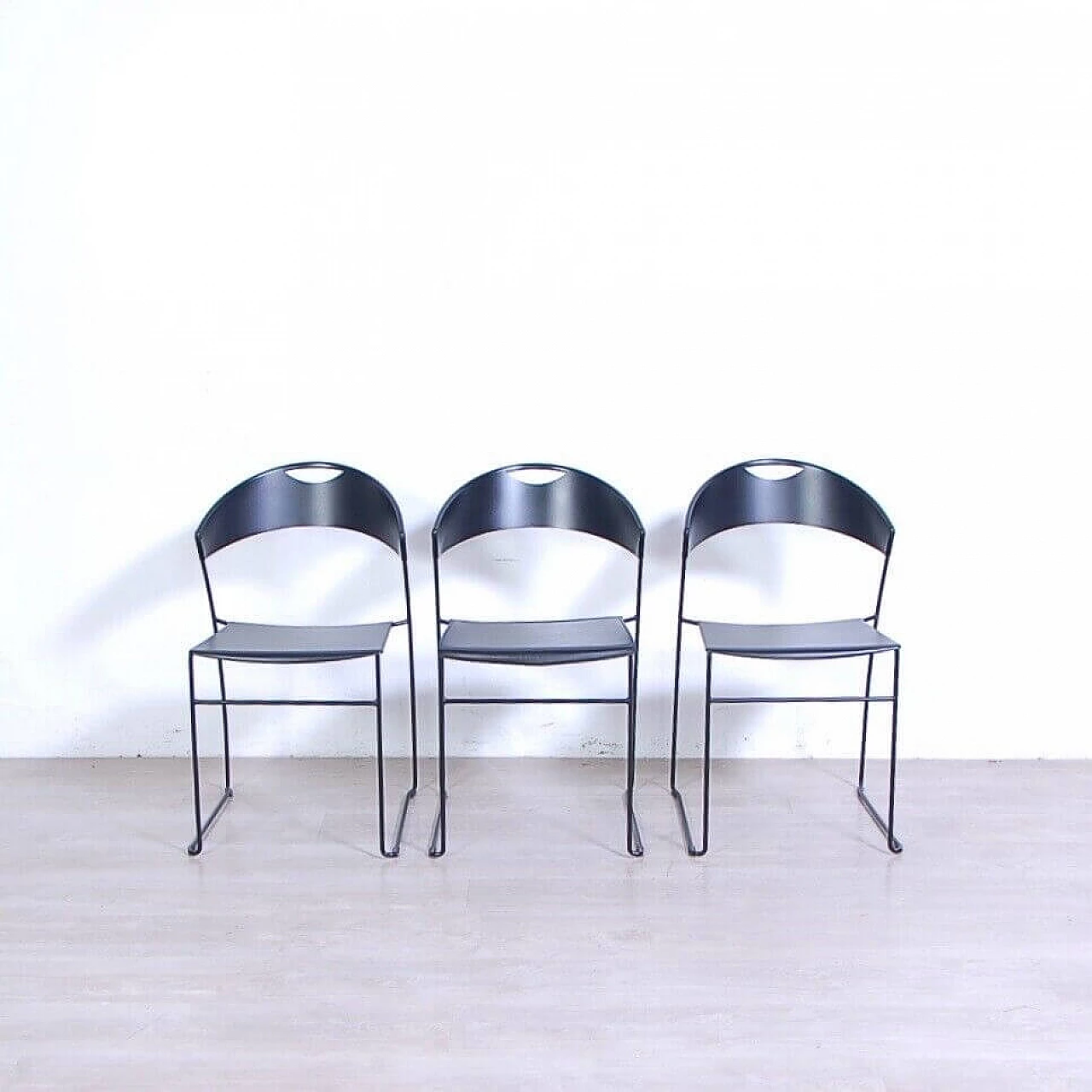 6 Black Juliette 601 chairs by Hannes Wettstein for Baleri, 1980s 2