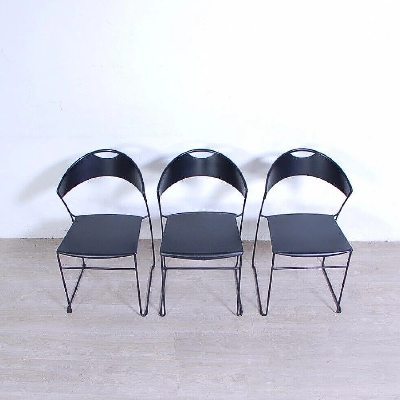 6 Black Juliette 601 chairs by Hannes Wettstein for Baleri, 1980s 3