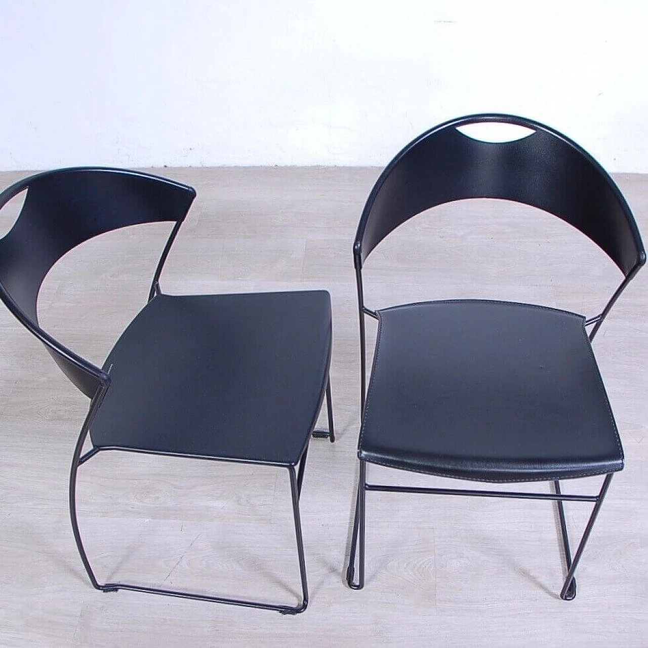 6 Black Juliette 601 chairs by Hannes Wettstein for Baleri, 1980s 4