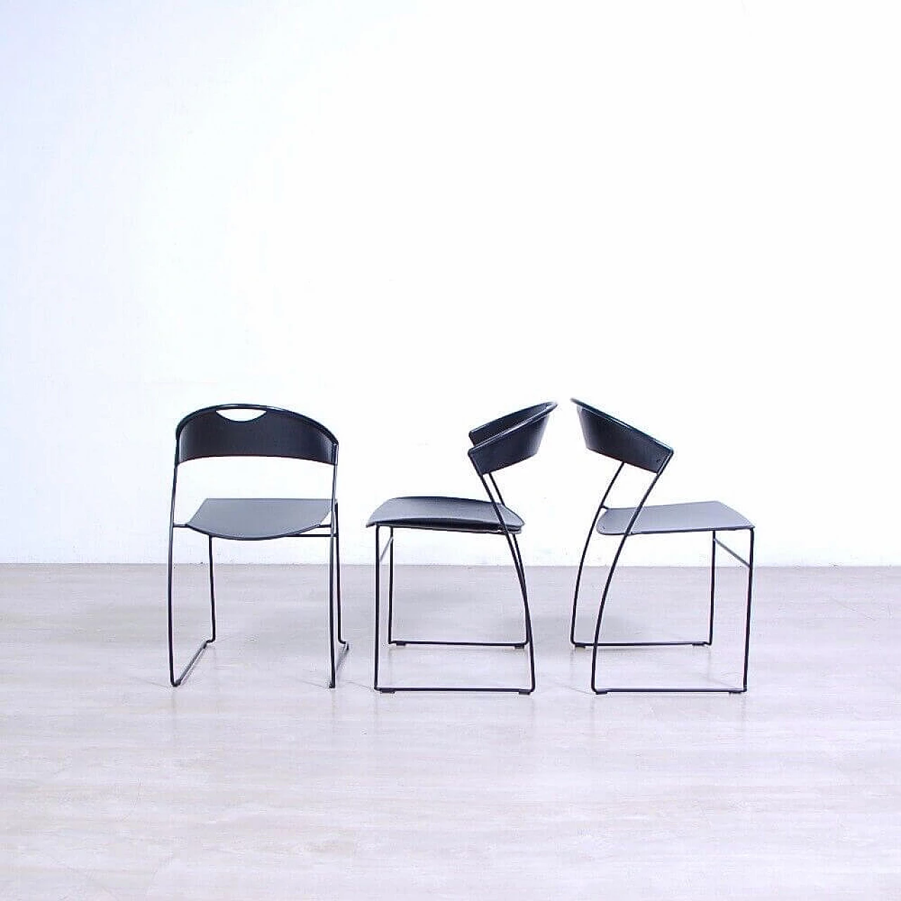 6 Black Juliette 601 chairs by Hannes Wettstein for Baleri, 1980s 9