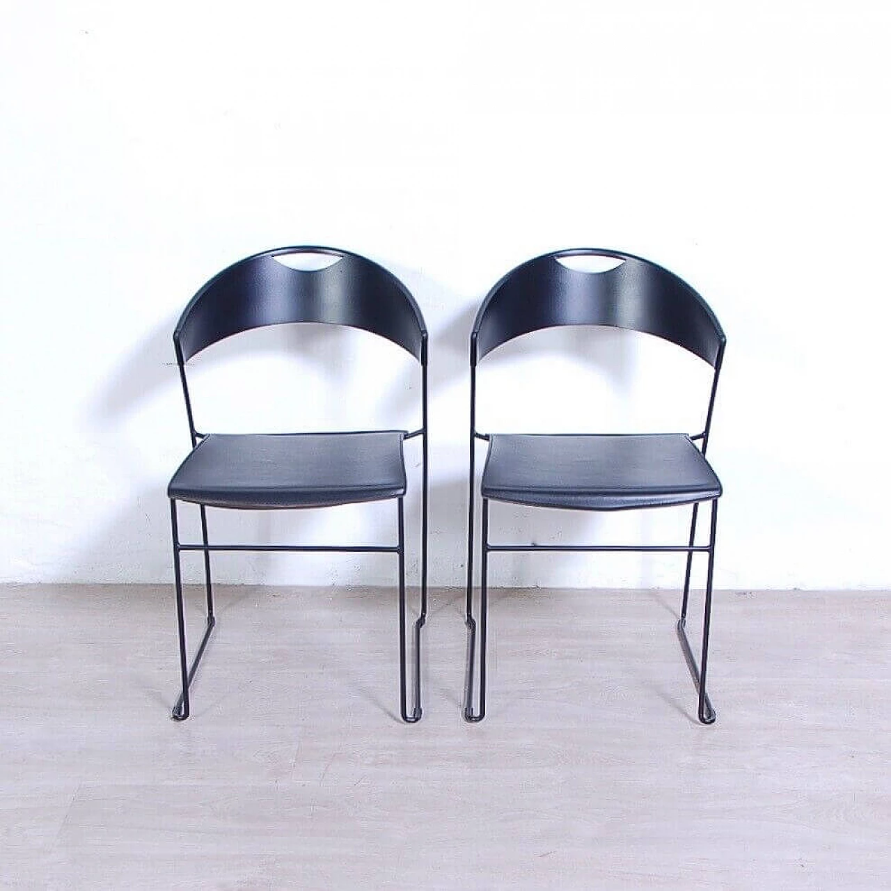 6 Black Juliette 601 chairs by Hannes Wettstein for Baleri, 1980s 14