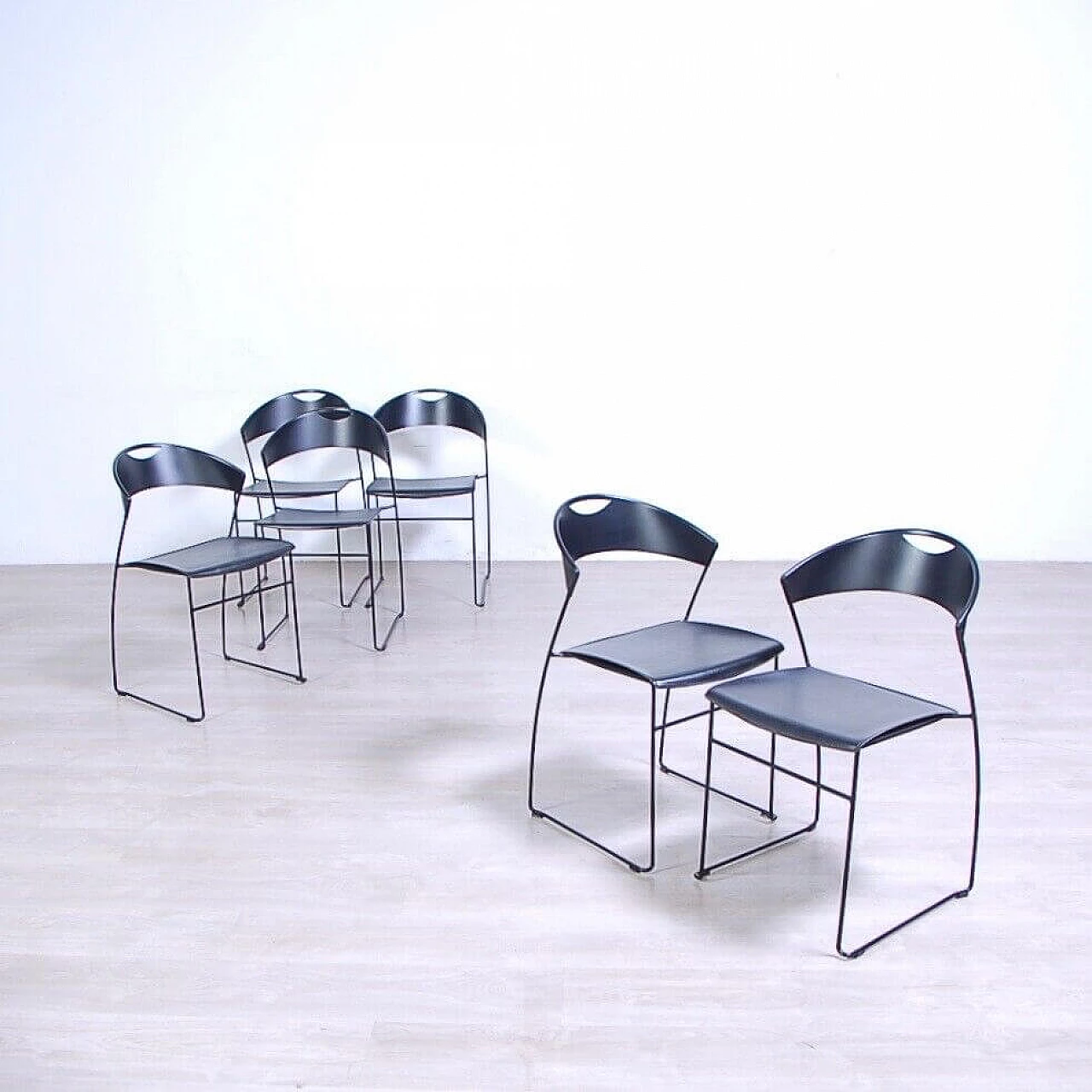 6 Black Juliette 601 chairs by Hannes Wettstein for Baleri, 1980s 16