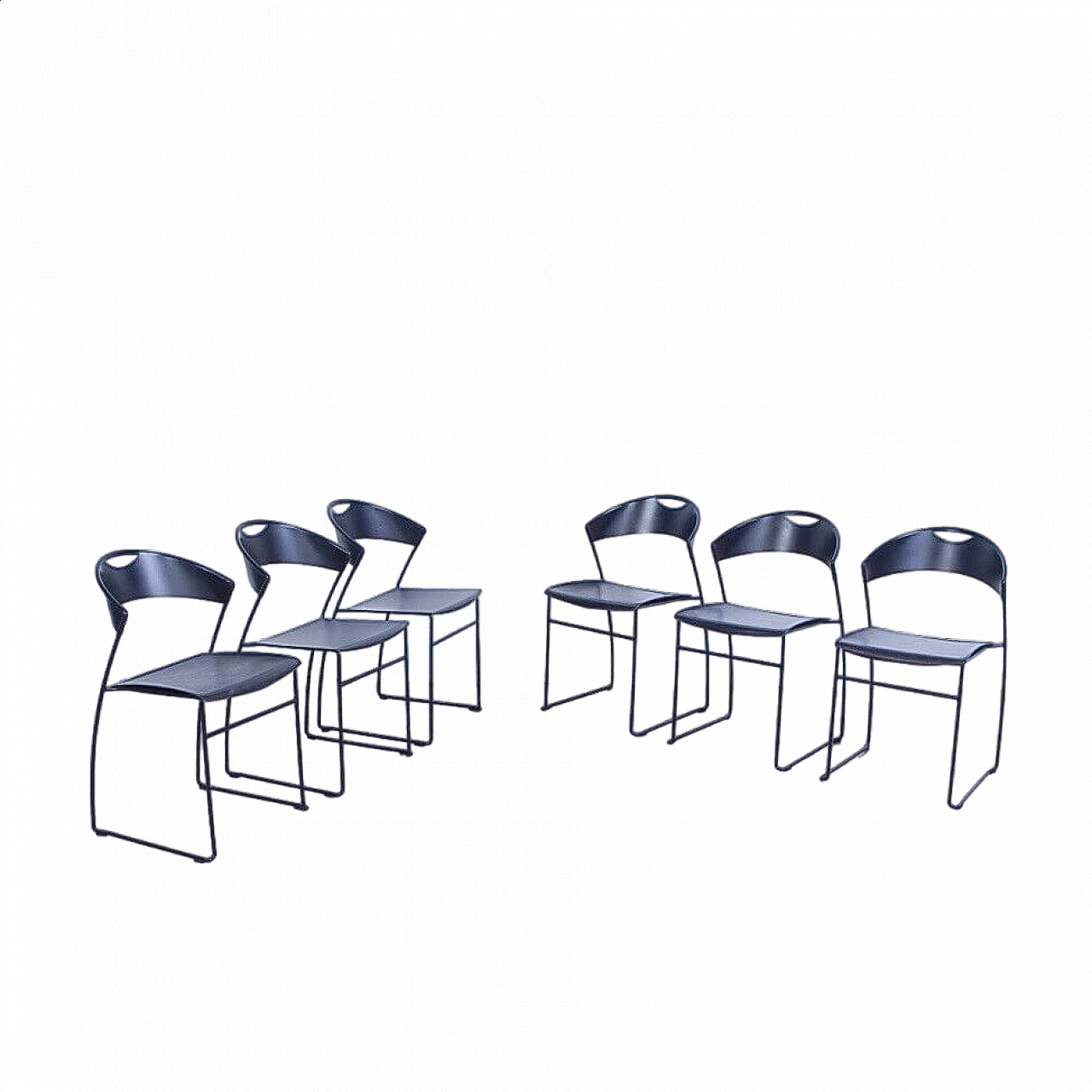 6 Black Juliette 601 chairs by Hannes Wettstein for Baleri, 1980s 17