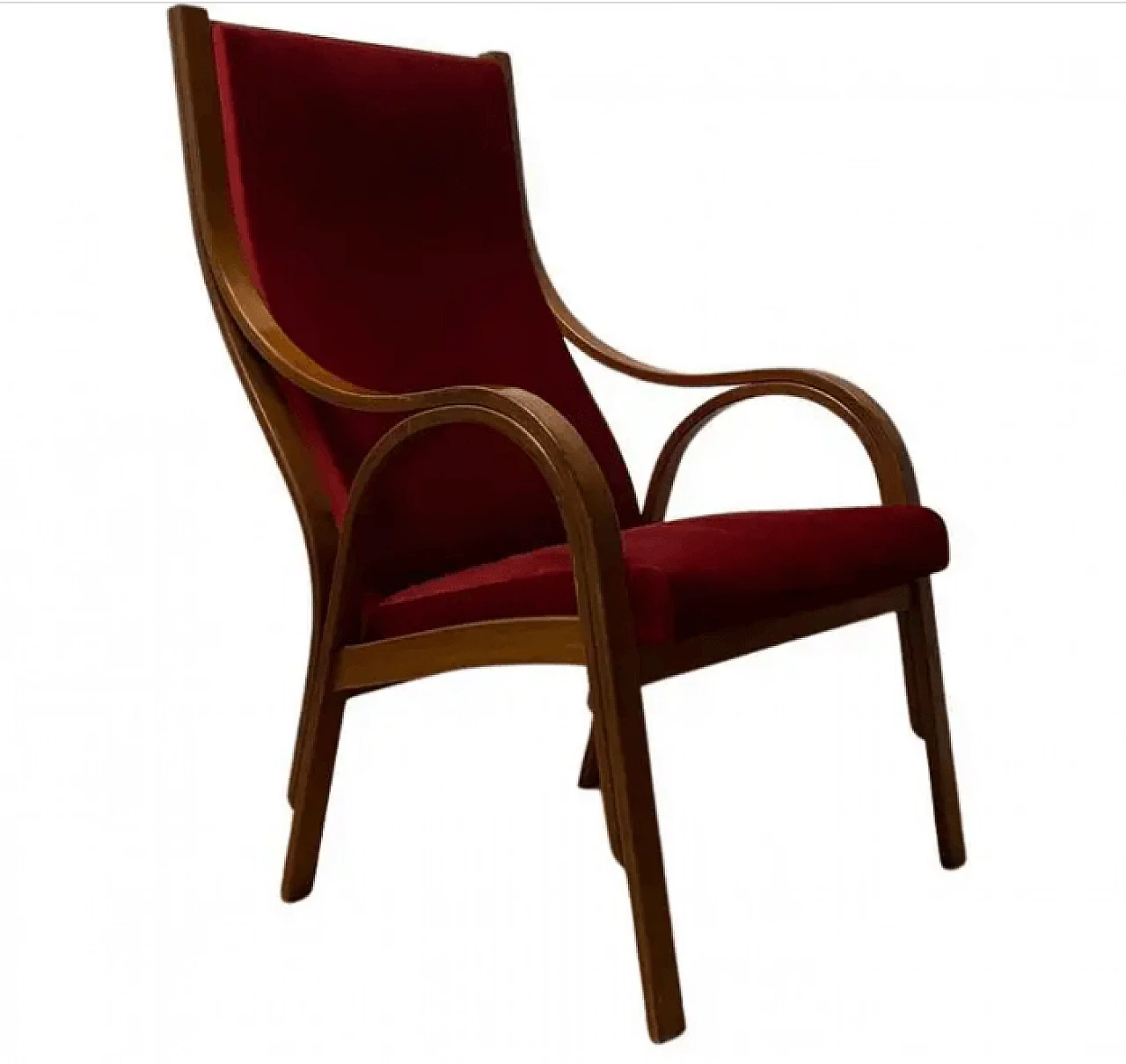 Cavour armchair in wood and velvet by S.i.m. Italy, 1950s 1