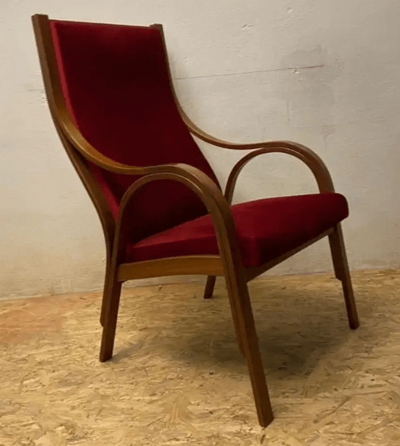 Cavour armchair in wood and velvet by S.i.m. Italy, 1950s 3