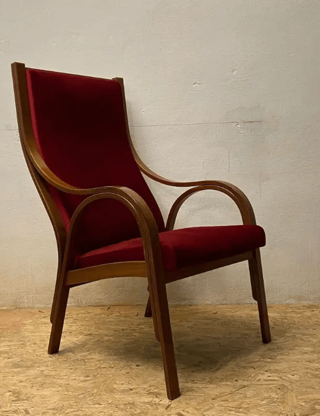 Cavour armchair in wood and velvet by S.i.m. Italy, 1950s 4