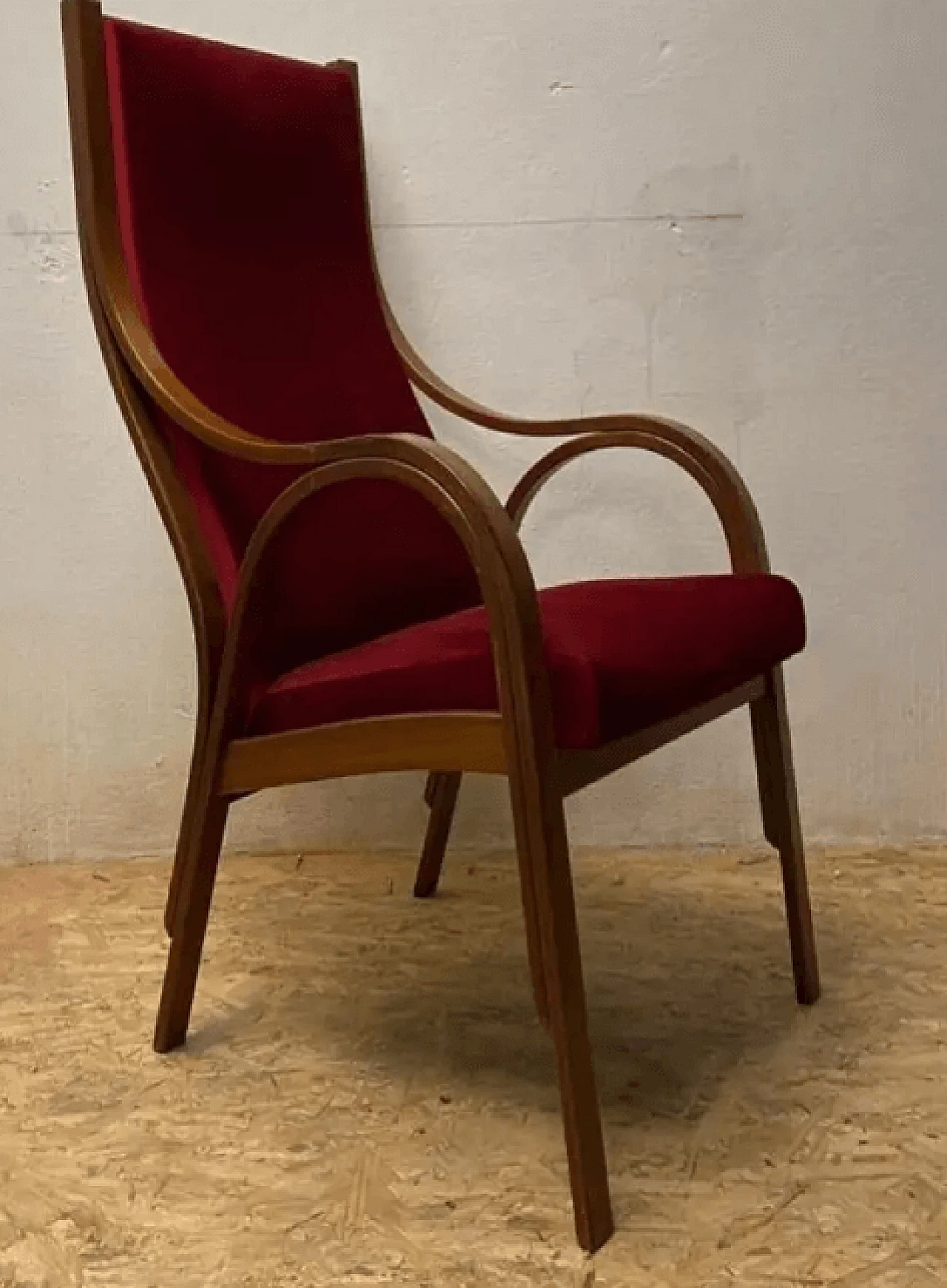 Cavour armchair in wood and velvet by S.i.m. Italy, 1950s 6