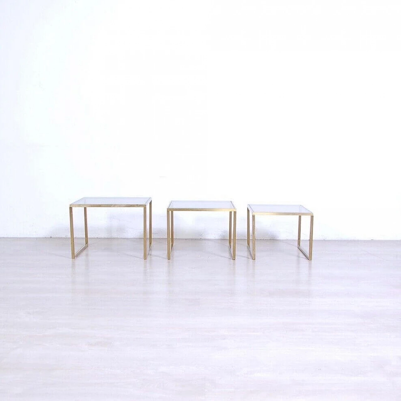 3 Nest coffee tables in brass and smoked glass, 1970s 3