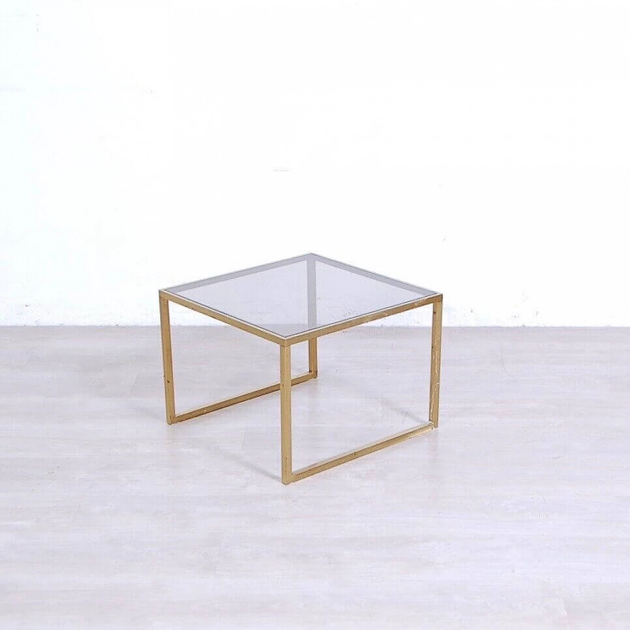 3 Nest coffee tables in brass and smoked glass, 1970s 5