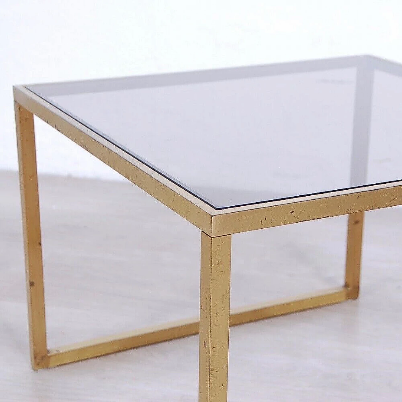 3 Nest coffee tables in brass and smoked glass, 1970s 7