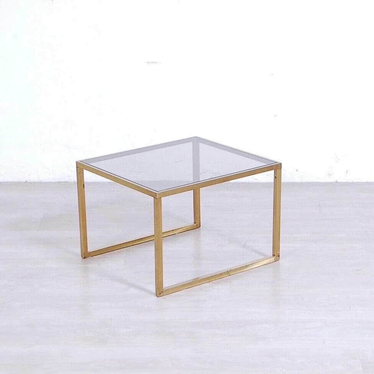 3 Nest coffee tables in brass and smoked glass, 1970s 8