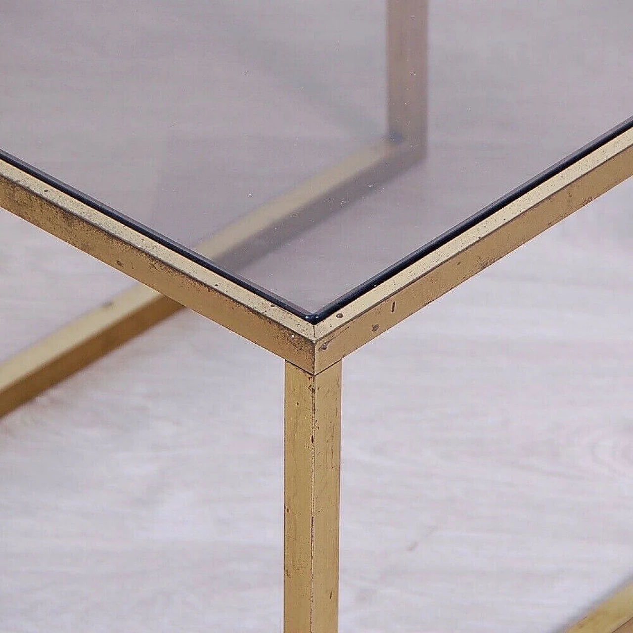 3 Nest coffee tables in brass and smoked glass, 1970s 15