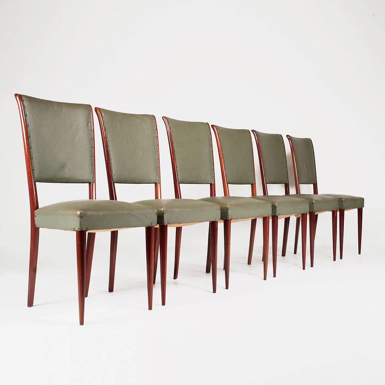 6 Wooden and imitation leather chairs, 1950s 8