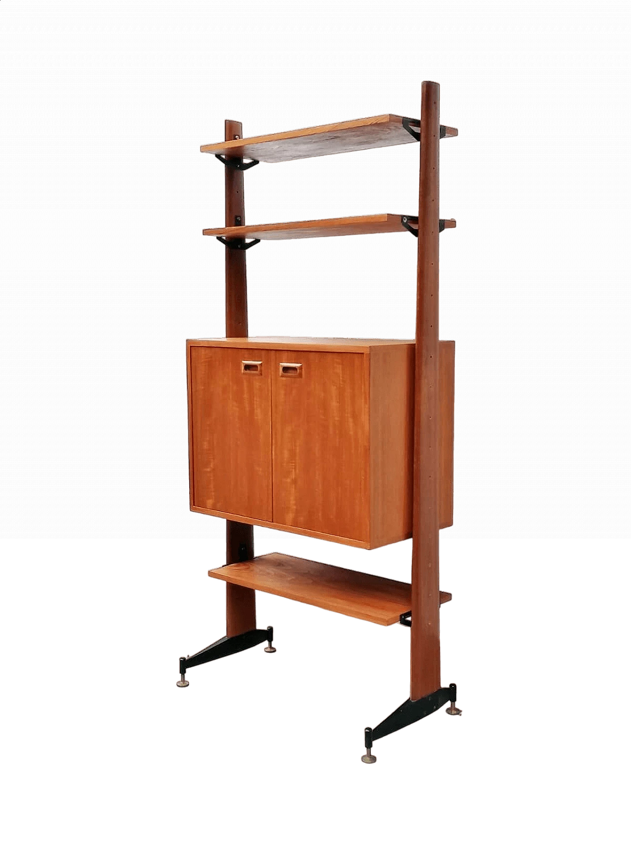 Teak, black varnished metal and brass bookcase, 1960s 28