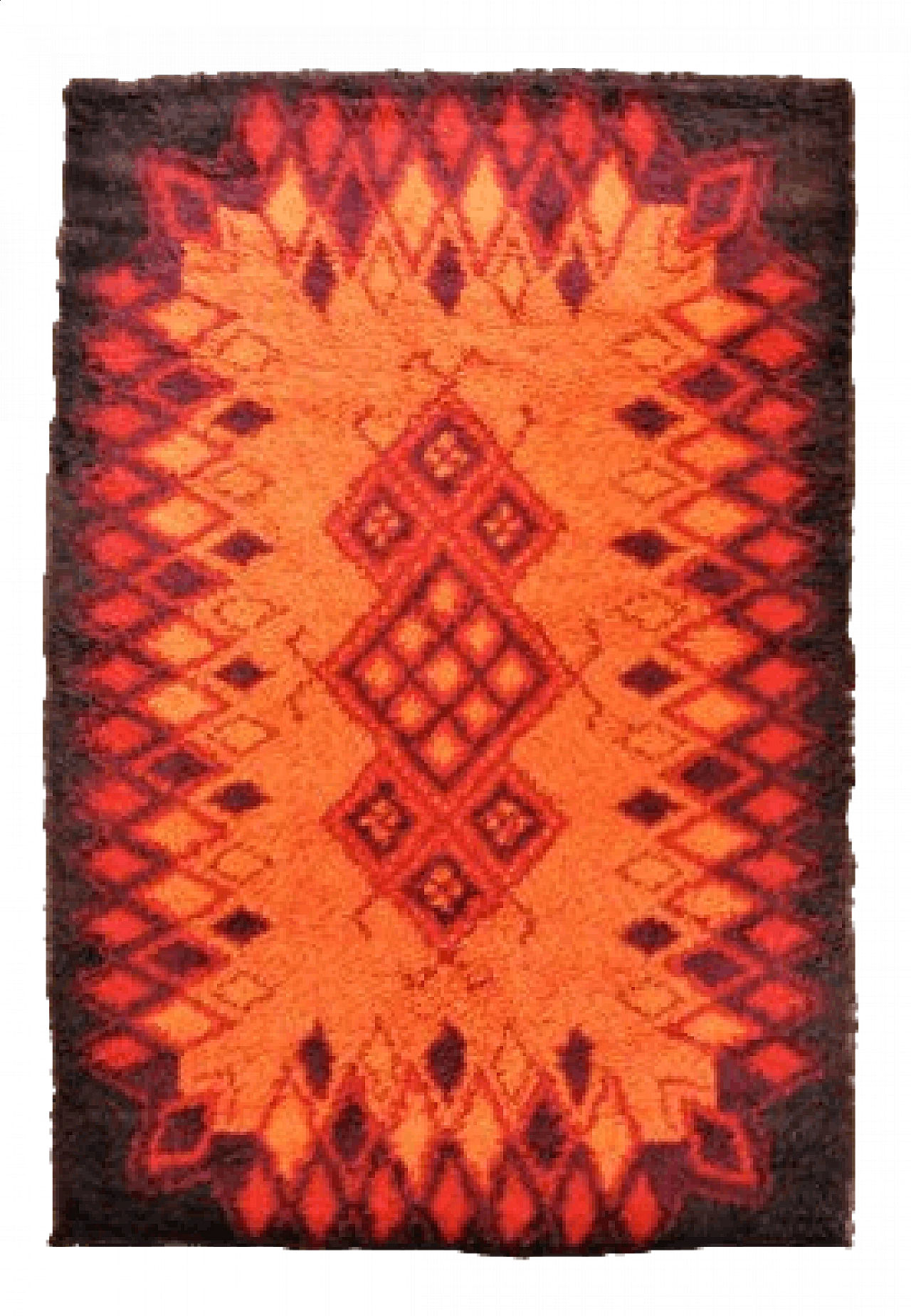Tappeto rosso ed arancione in lana, anni '70 4