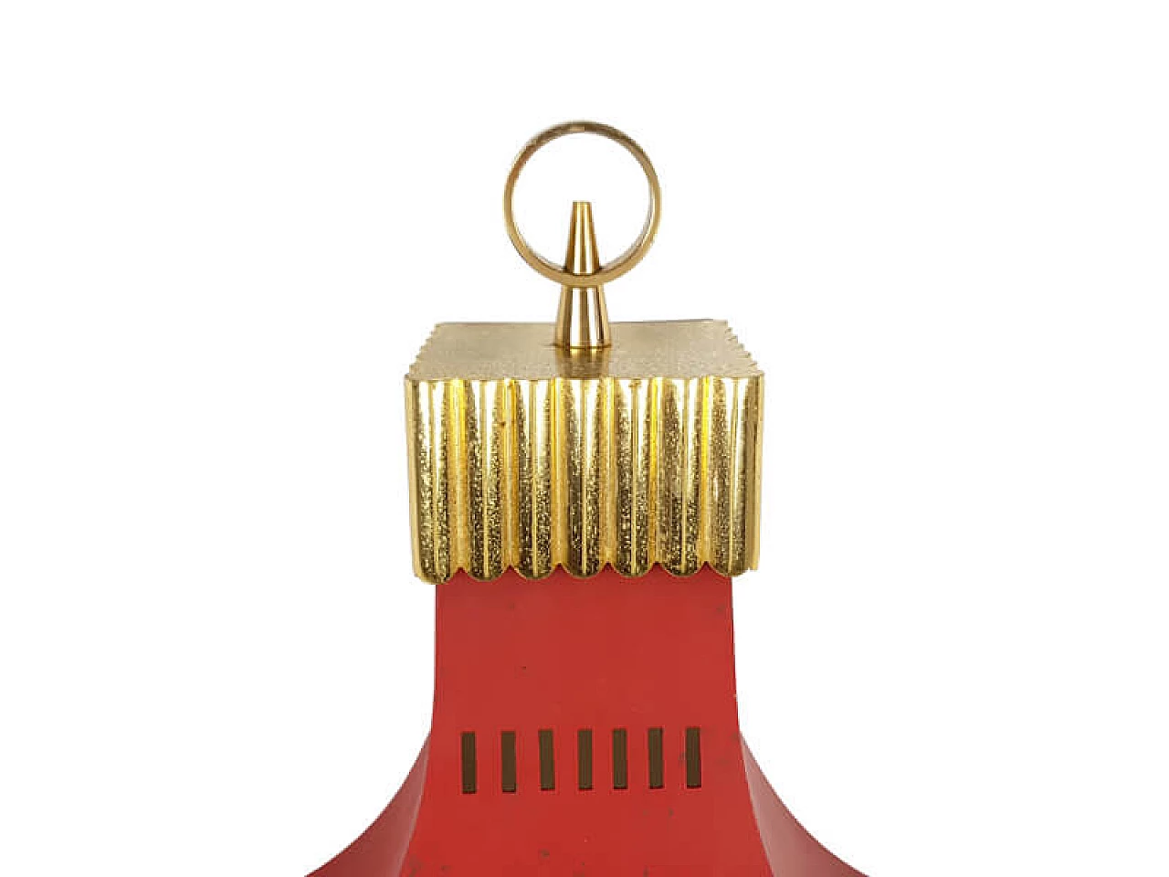 Red metal, brass and glass wall lamp, 1950s 3