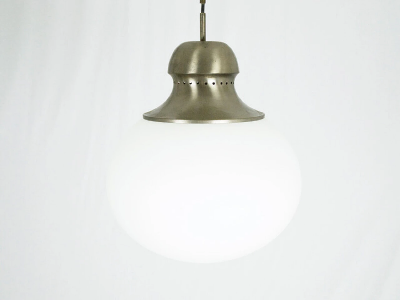 A298 nickel-plated brass and opal glass pendant lamp by Candle, 1960s 3