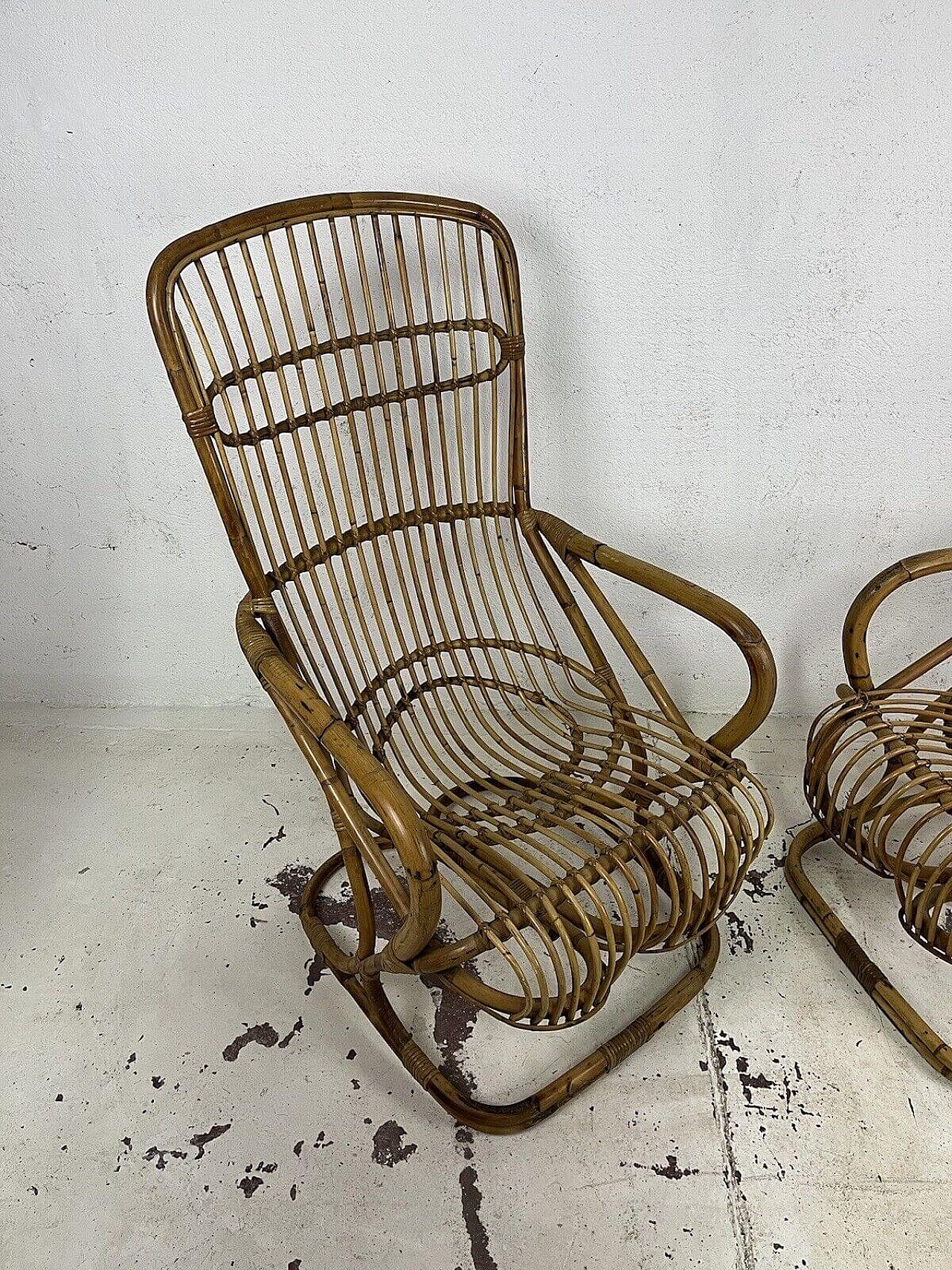 Pair of rattan and wicker armchairs in the style of Bonacina, 1970s 5