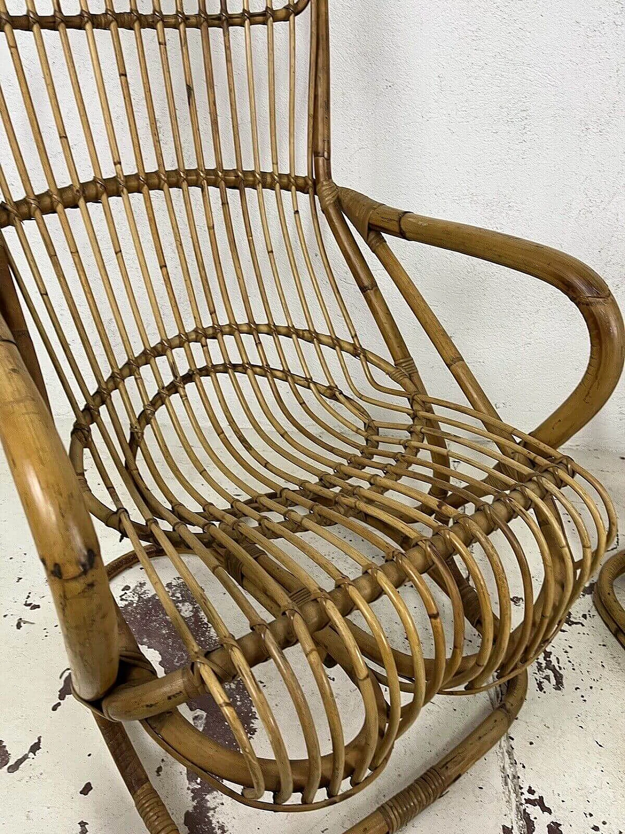 Pair of rattan and wicker armchairs in the style of Bonacina, 1970s 8