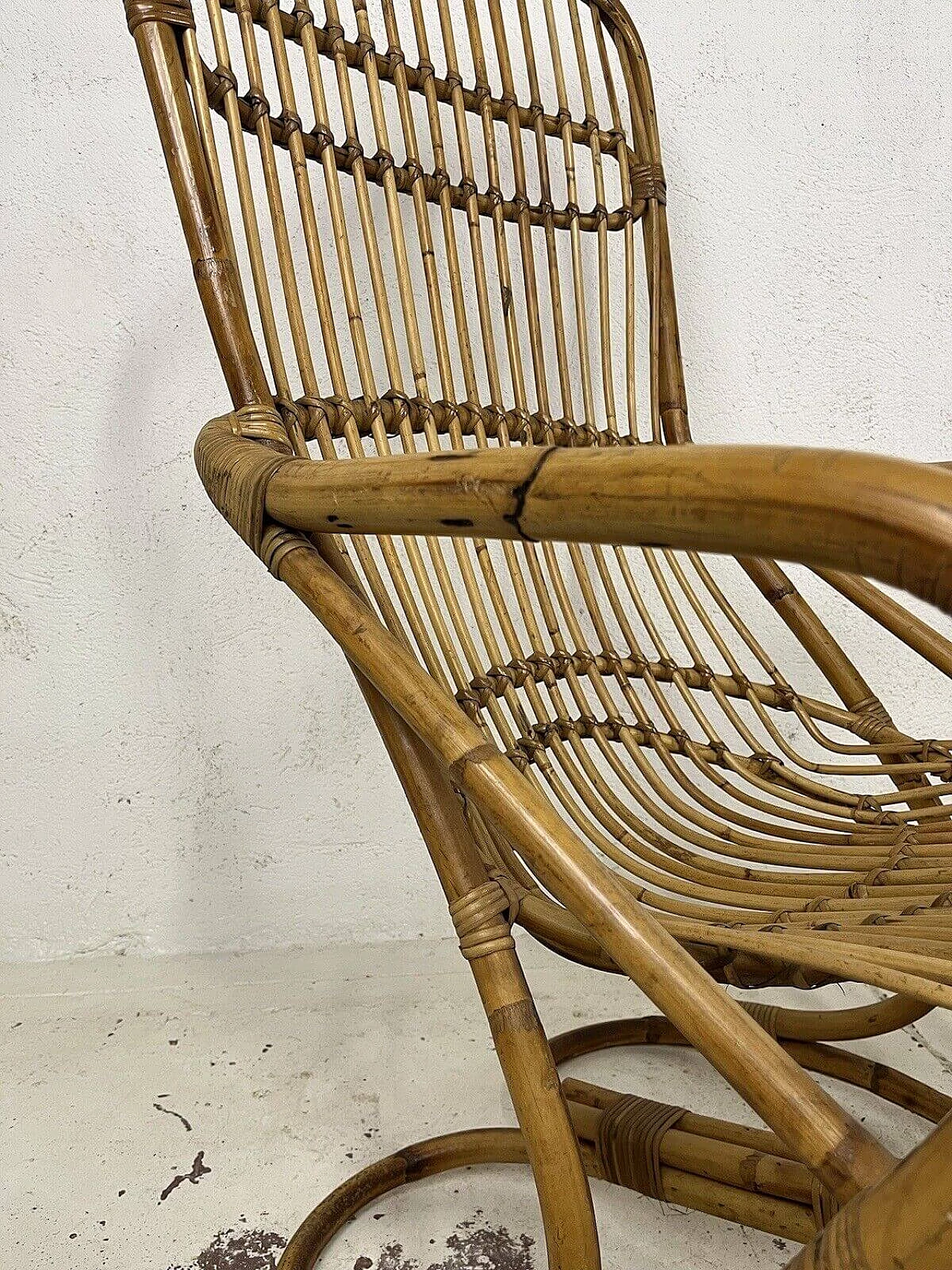 Pair of rattan and wicker armchairs in the style of Bonacina, 1970s 10