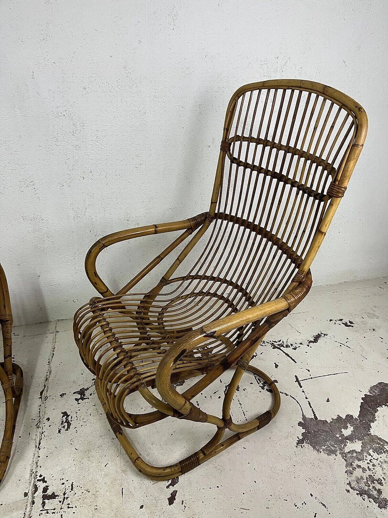 Pair of rattan and wicker armchairs in the style of Bonacina, 1970s 11