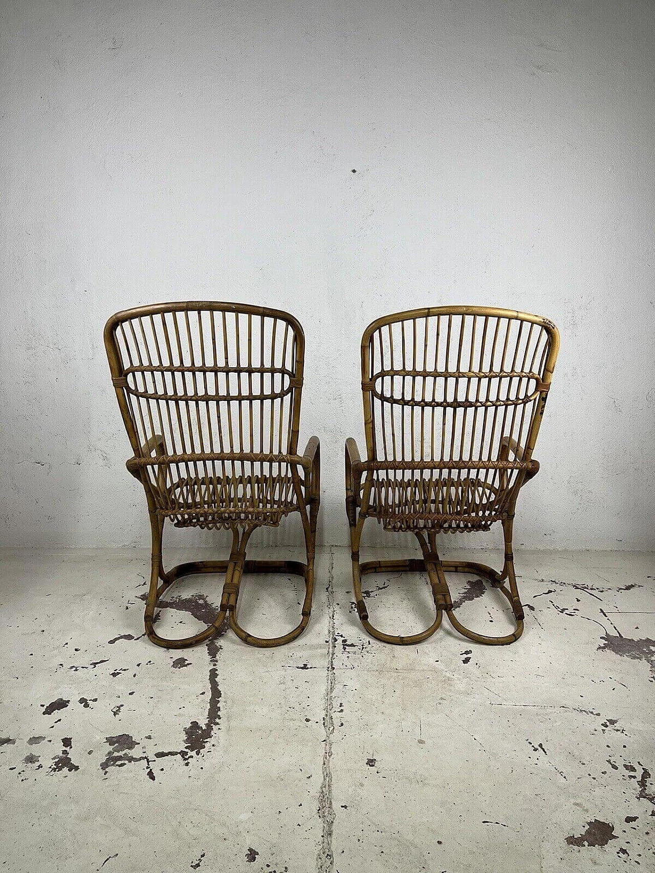 Pair of rattan and wicker armchairs in the style of Bonacina, 1970s 15