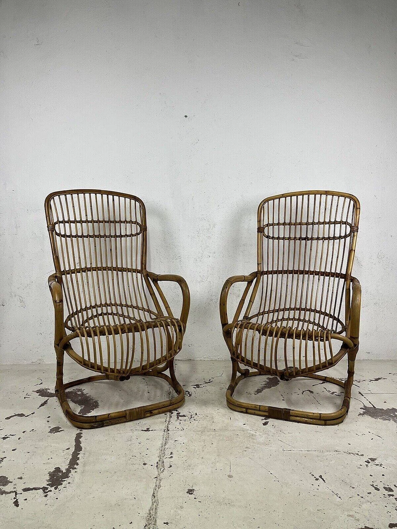 Pair of rattan and wicker armchairs in the style of Bonacina, 1970s 17