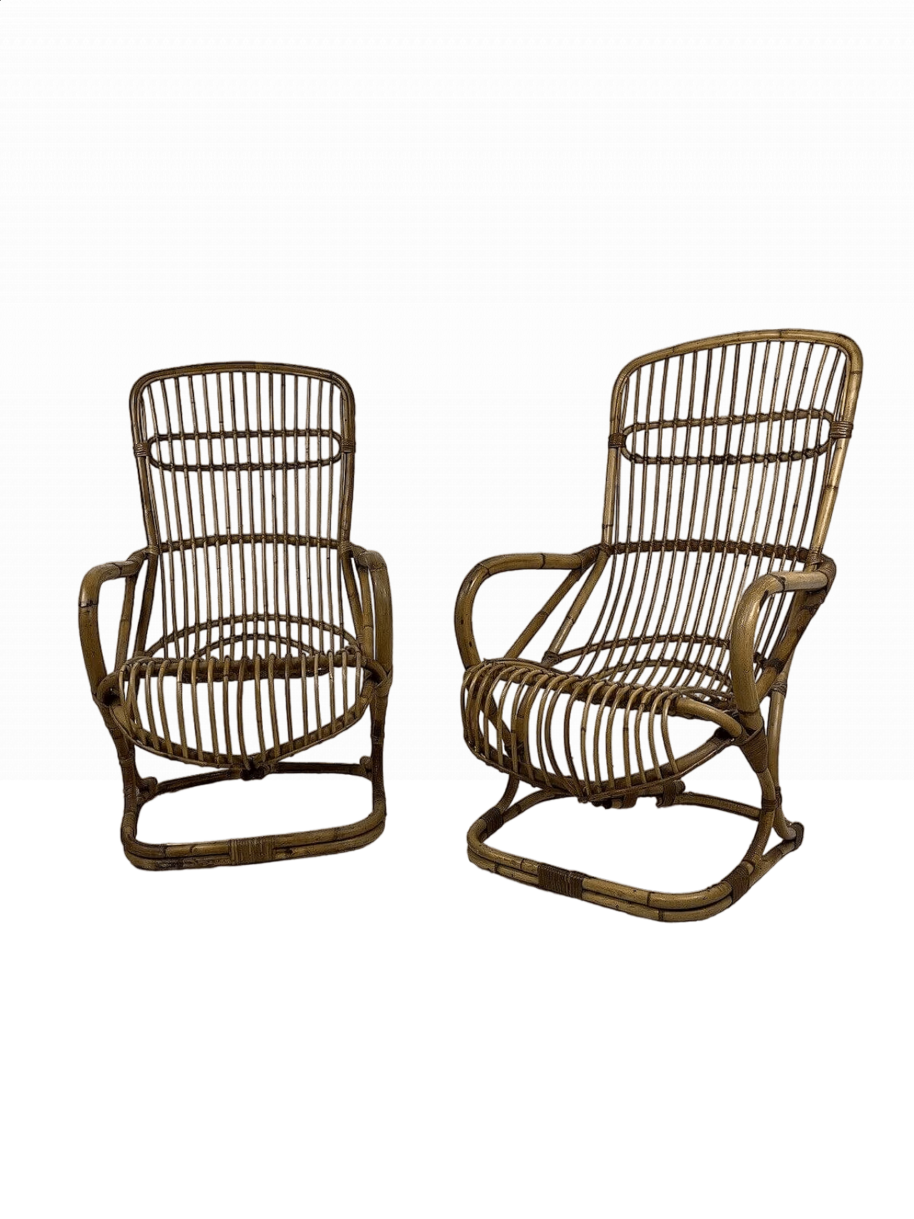 Pair of rattan and wicker armchairs in the style of Bonacina, 1970s 18