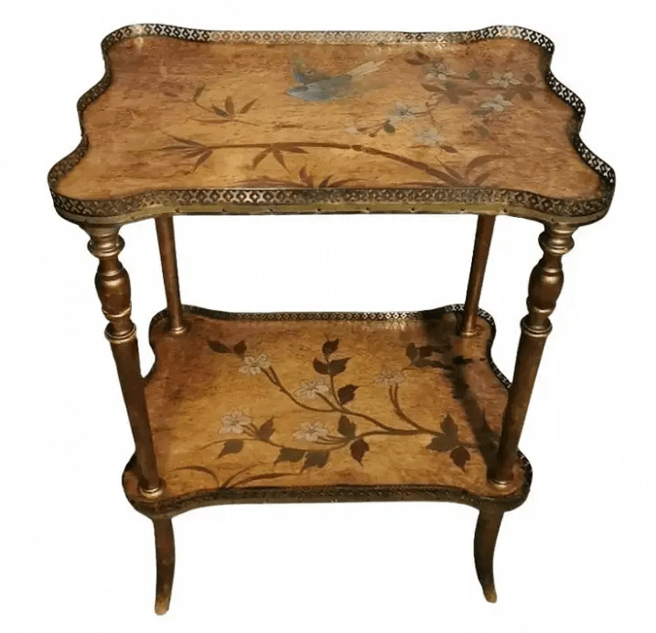 Napoleon III wooden coffee table with two painted tops and gilded legs, 19th century 1