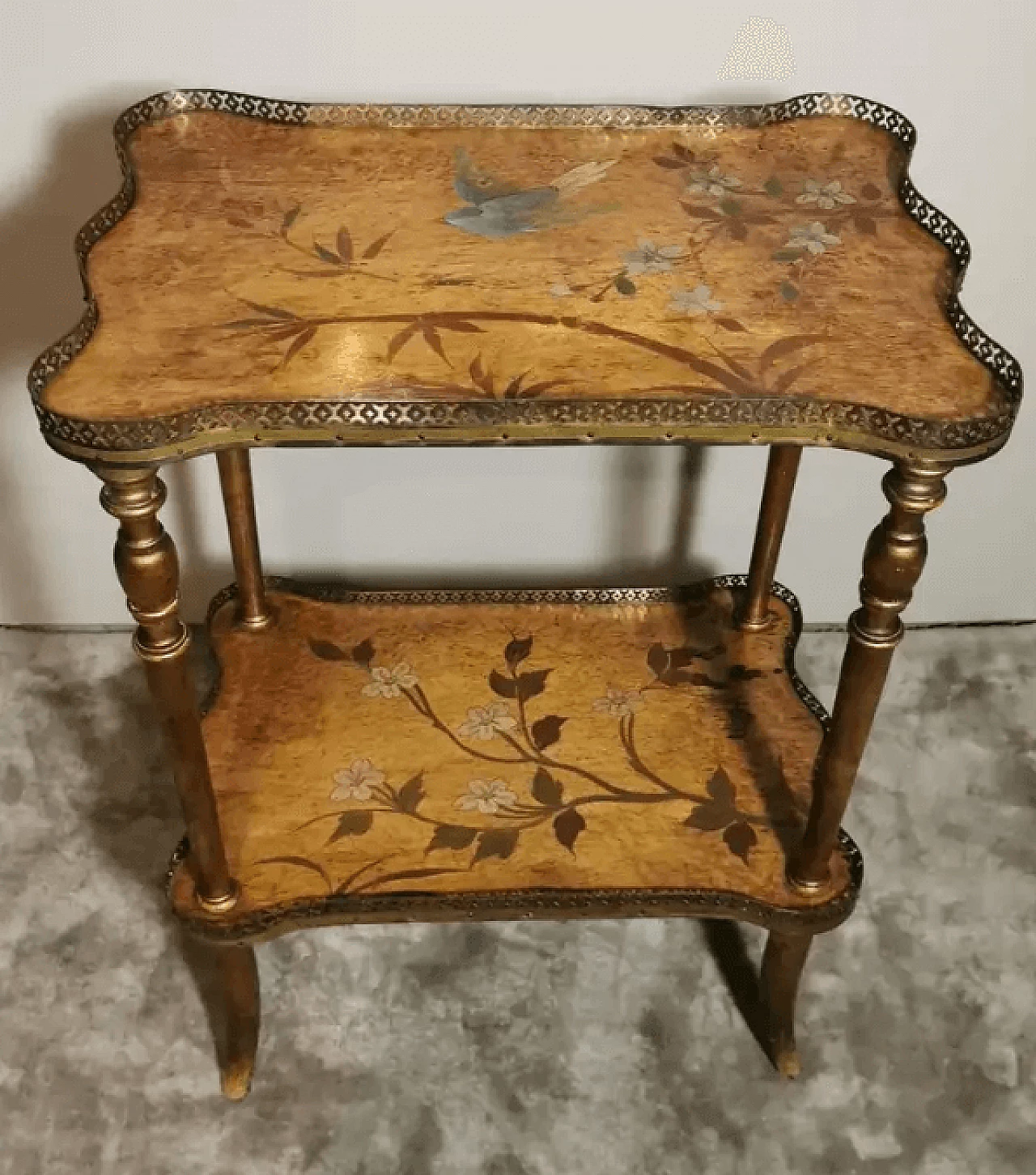 Napoleon III wooden coffee table with two painted tops and gilded legs, 19th century 2