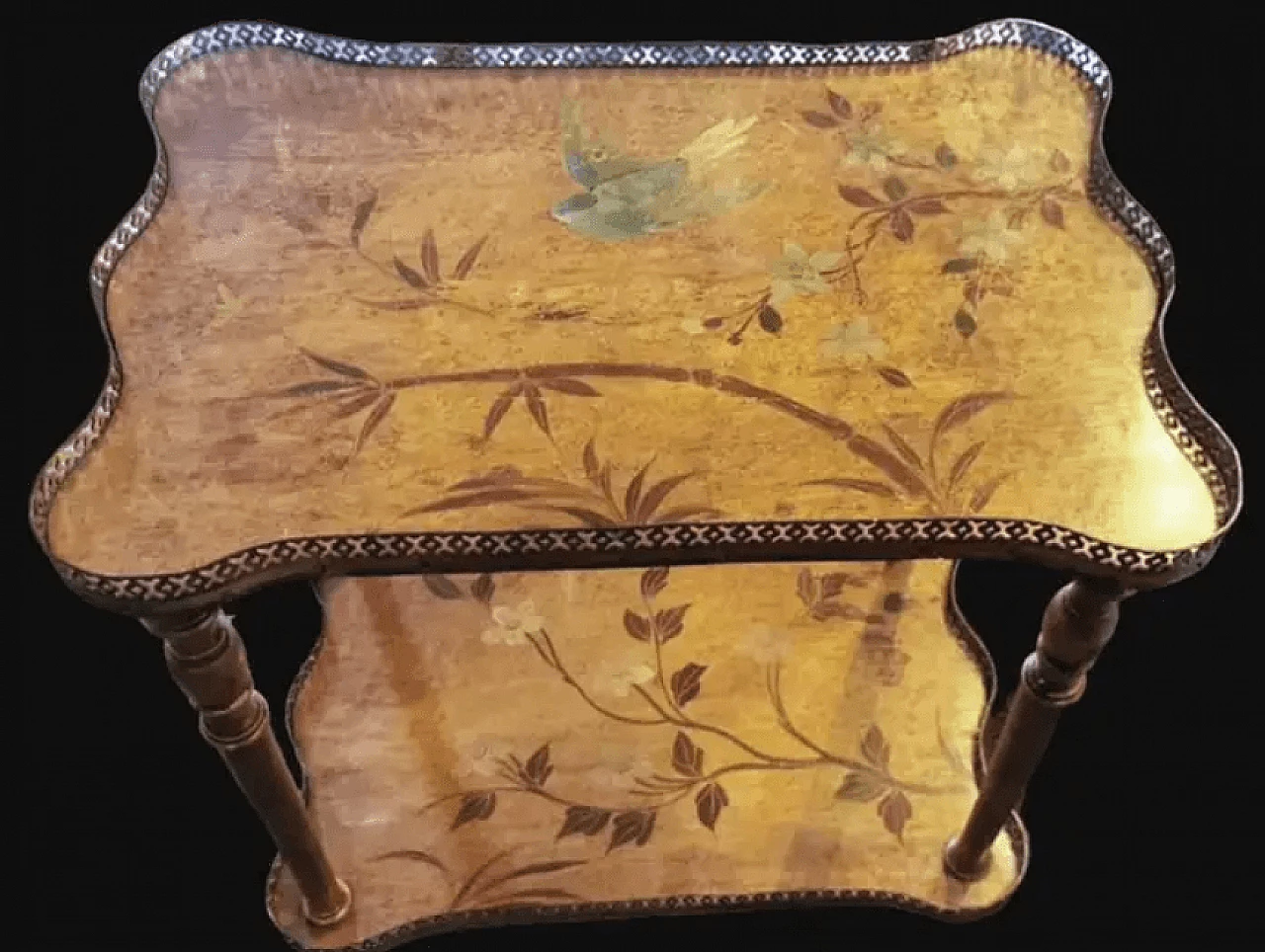 Napoleon III wooden coffee table with two painted tops and gilded legs, 19th century 4