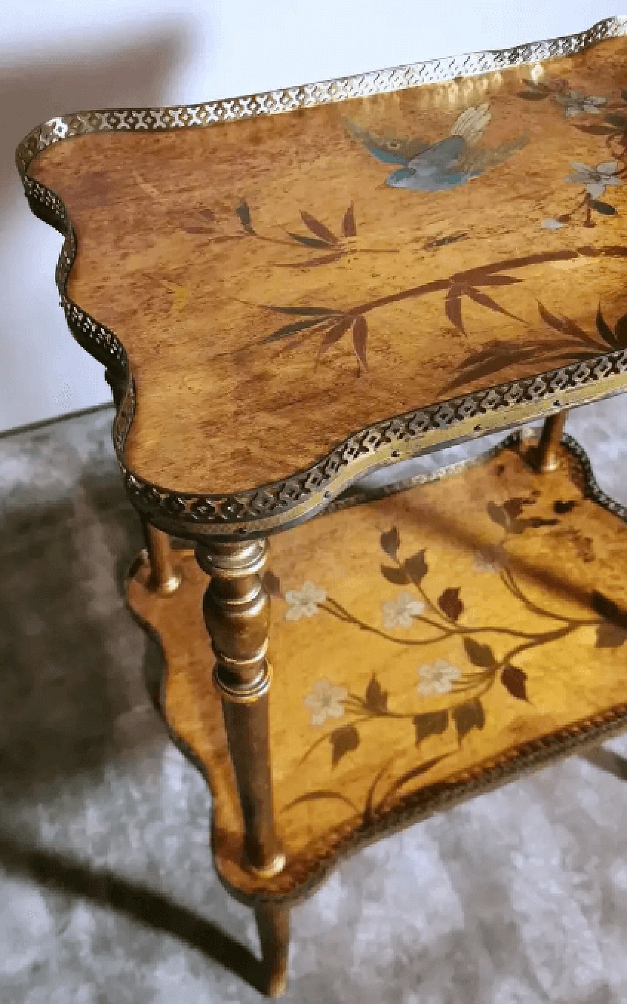 Napoleon III wooden coffee table with two painted tops and gilded legs, 19th century 6